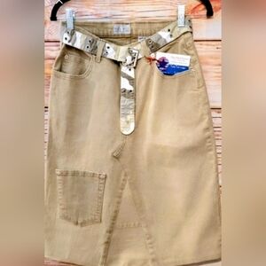 UPCYCLED☆HANDMADE Midi Tan Camo & Denim "French Dressing- Paris" Skirt!